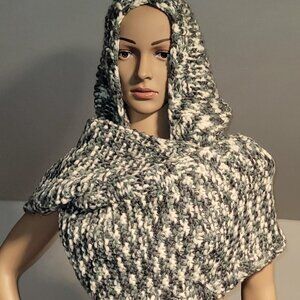 Multi Color Women Premium Winter Head Scarf with Twist Cable Knit White/Grey